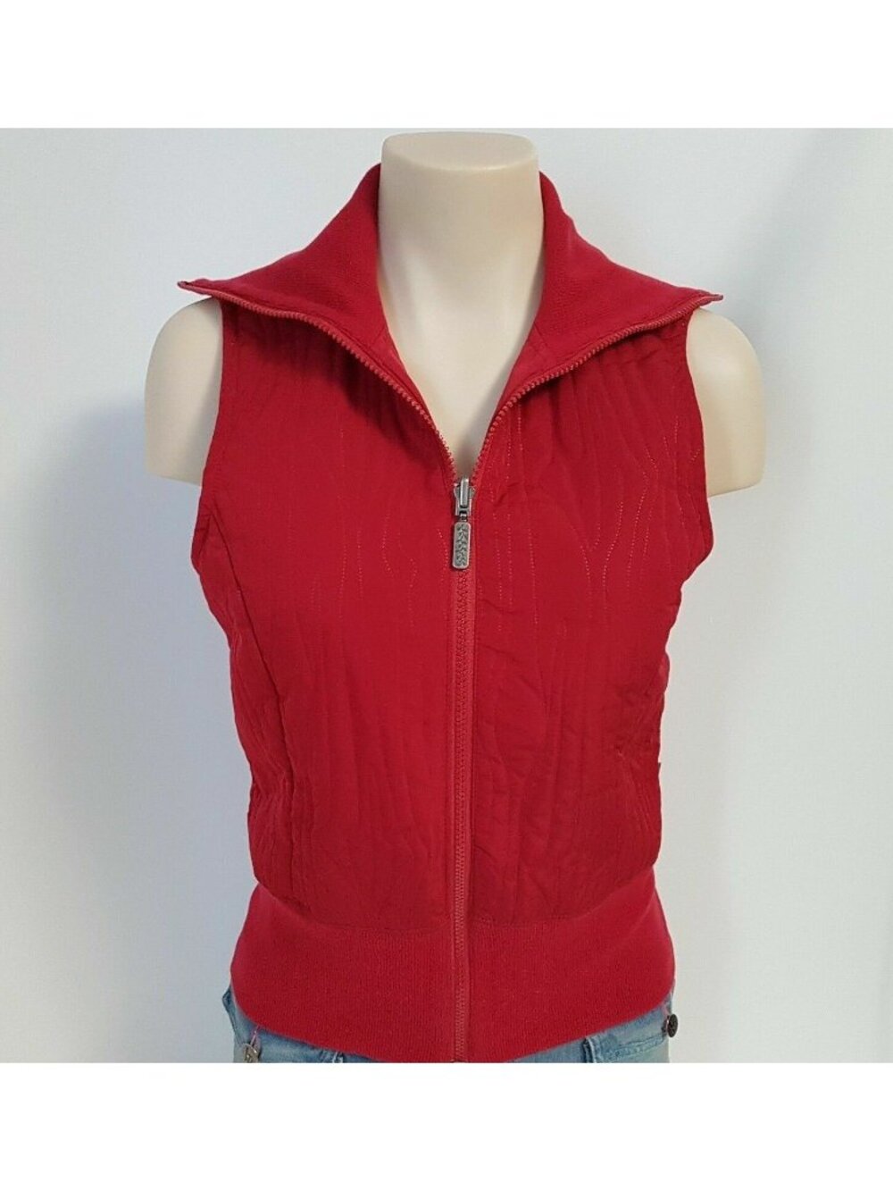 Columbia Fitted Winter Vest Red Quilted Fitted Zip Front Women's Small